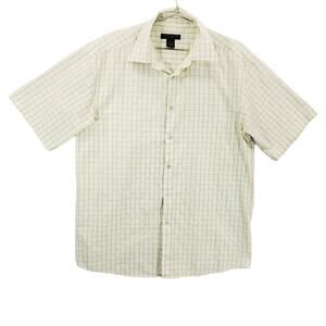 Domani Platinum Shirt Mens Large Green White Check Short Sleeve Button Up Top